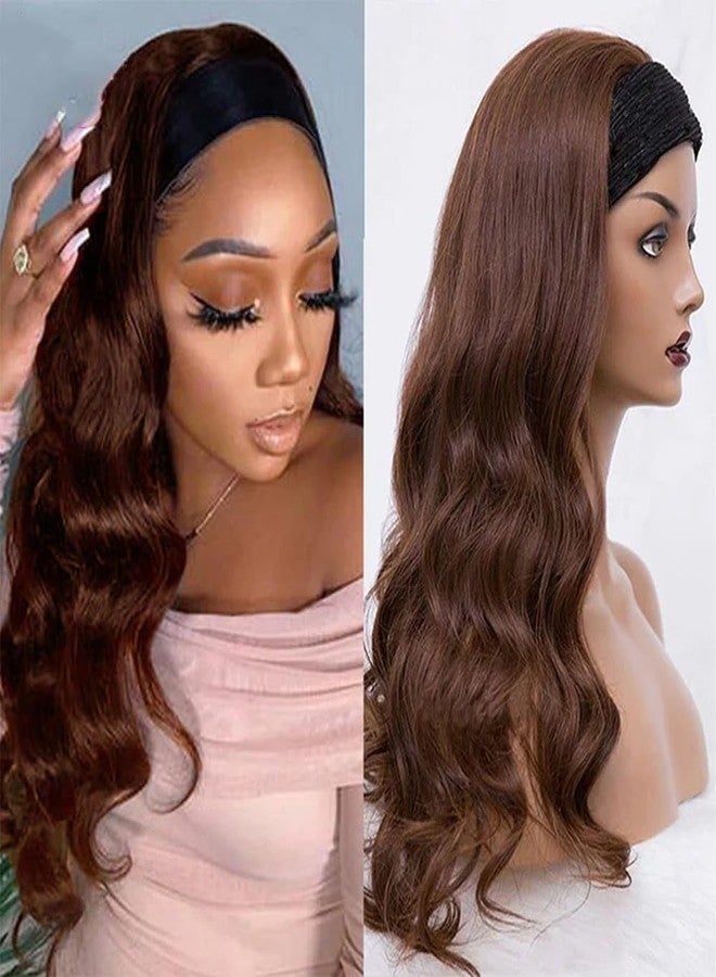 higher Headband Wig Human Hair Body Wave 16 Inch Chocolate Brown Glueless None Lace Front Wig Brazilian Virgin Human Hair Wigs Wear and Go Wigs for Black Women 150% Density Wigs - Image 1